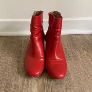 Red Faux Leather Heeled Boots